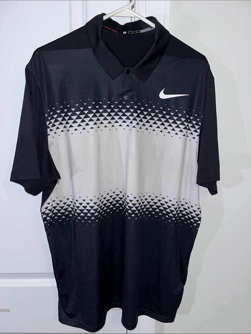 Tiger Woods Collection Nike Black White Geometric Golf Polo Shirt Classic Fit L